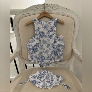 🦢 24 Mth Floral Toile Swiss Dot 100% Cotton Baby Romper Set NWT